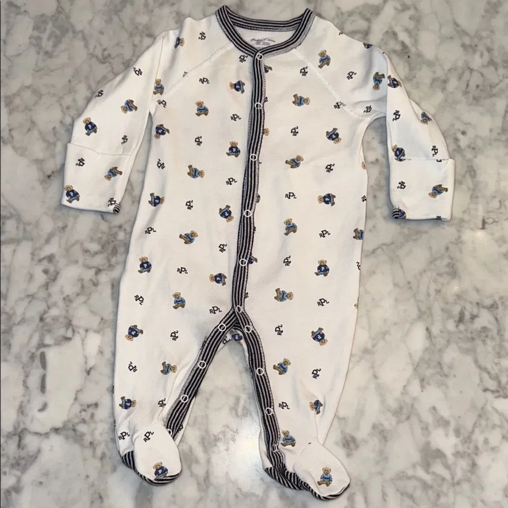 RALPH LAUREN LOGO TEDDY FOOTIE 3M